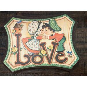 Vintage Love Wood Print Wall Art Plaque Colorful